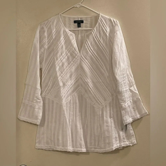 LRL LAUREN JEANS CO. by RALPH LAUREN Embroidered Sheer Lace Top‎ in White - Picture 1 of 4